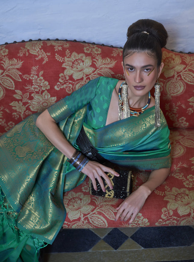 Rama Green Handloom Silk Weaving Saree