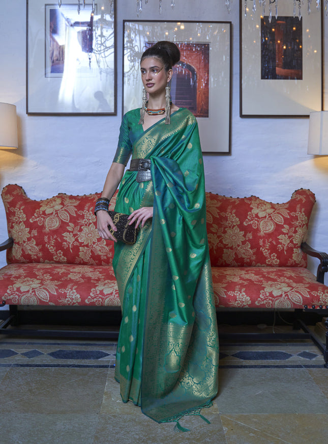 Rama Green Handloom Silk Weaving Saree