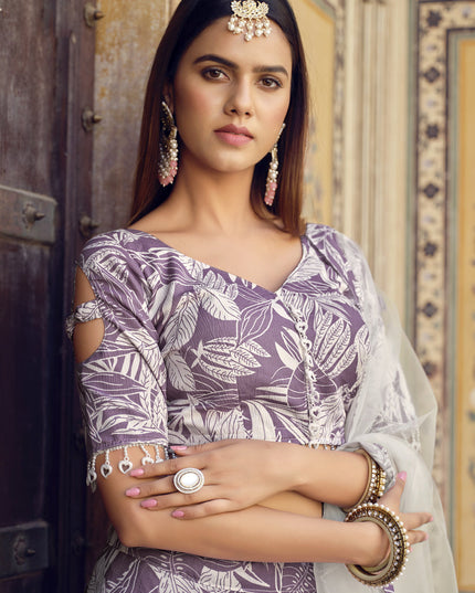 Purple Crushed Silk Designer Lehenga Choli Set