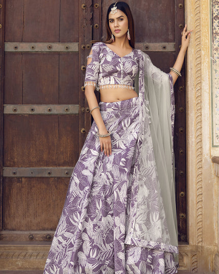 Purple Crushed Silk Designer Lehenga Choli Set