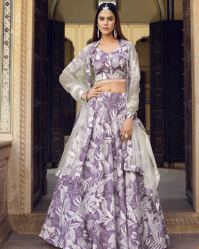 Purple Crushed Silk Designer Lehenga Choli Set