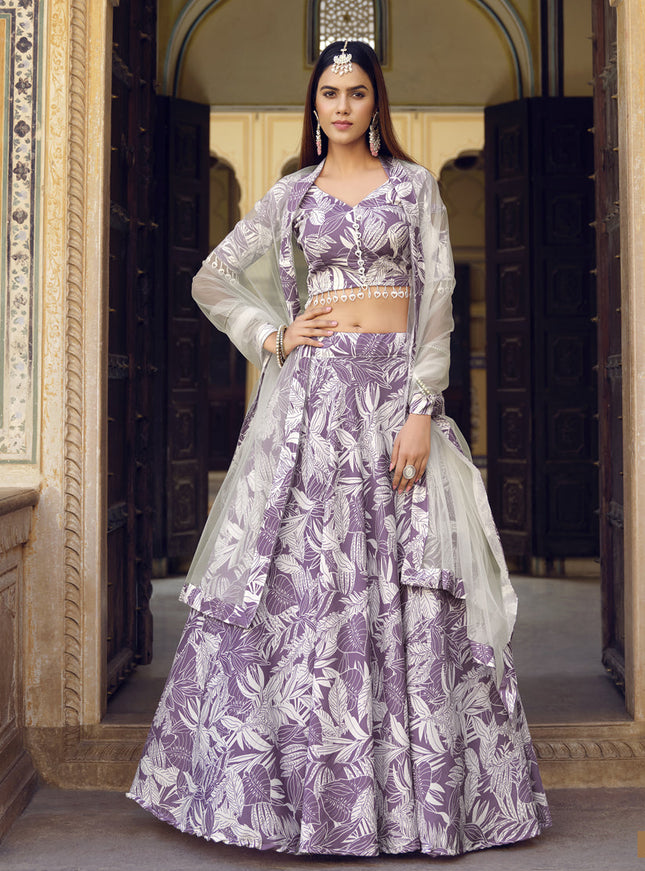 Purple Crushed Silk Designer Lehenga Choli Set