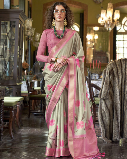 Beige Soft Banarasi Woven Saree For Festival