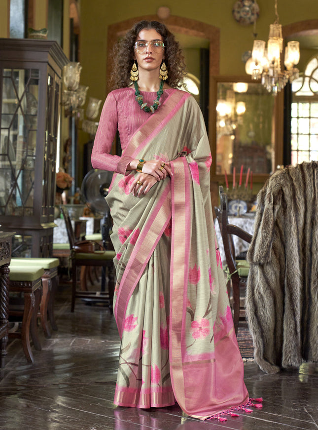 Beige Soft Banarasi Woven Saree For Festival