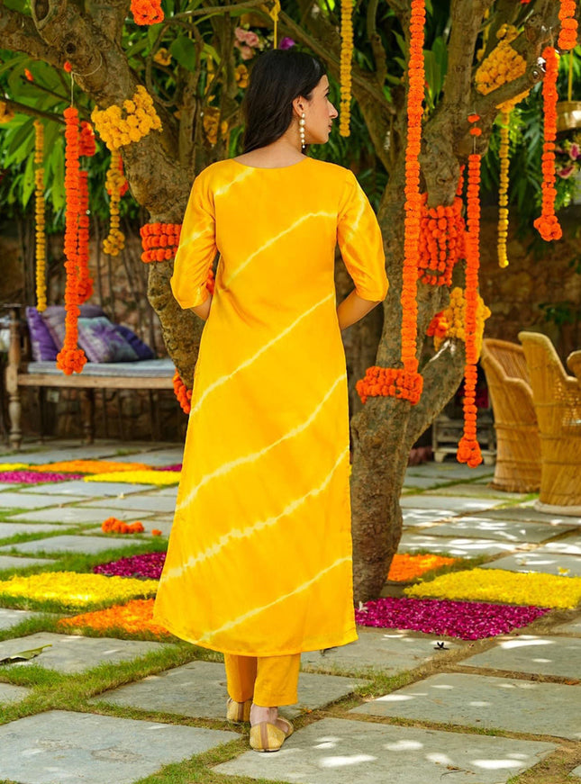 Lemon Yellow Muslin Plus Size Kurti with Bottom