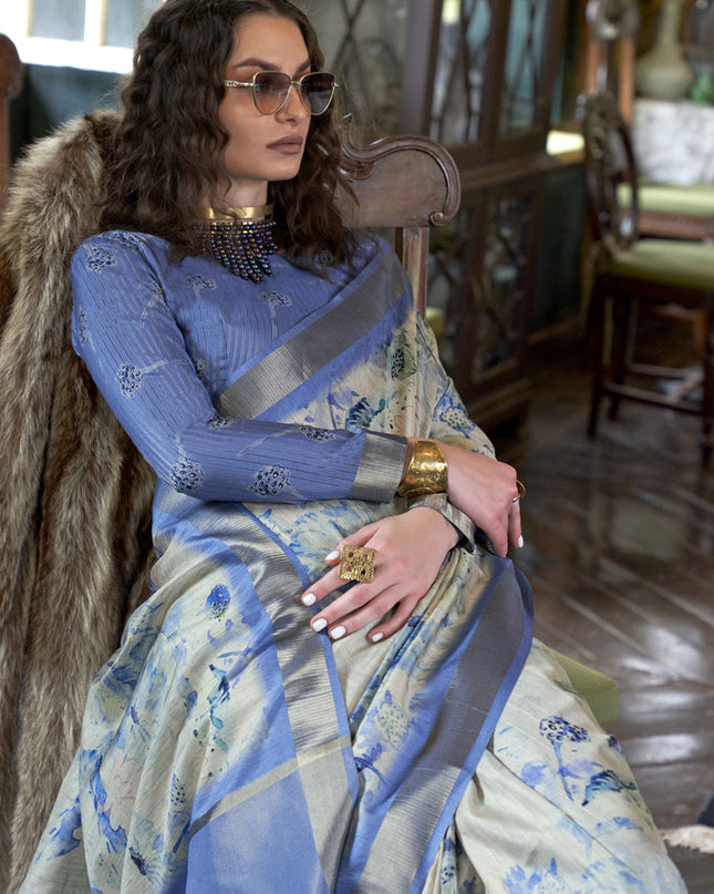 Dusty Cream Soft Banarasi Woven Saree For Festival