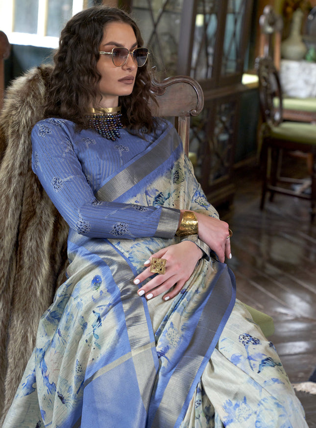 Dusty Cream Soft Banarasi Woven Saree For Festival