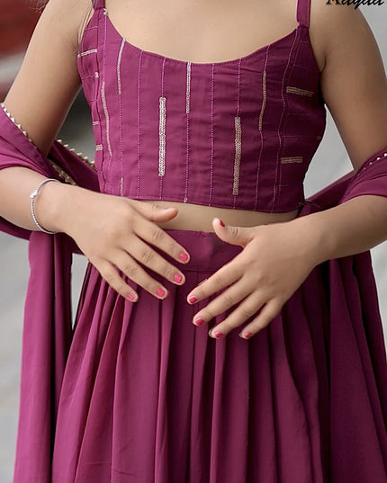 Wine Faux Georgette Kids Lehenga Choli