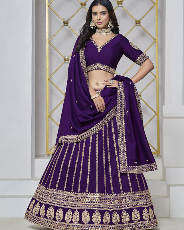 eggplant art silk embroidered lehenga choli for wedding