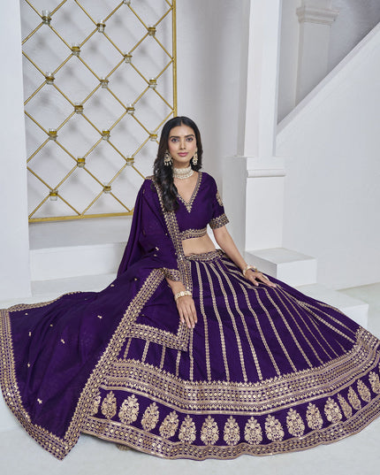 eggplant art silk embroidered lehenga choli for wedding
