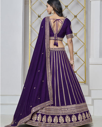 eggplant art silk embroidered lehenga choli for wedding