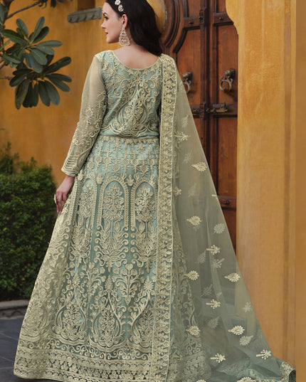 Mint Green Net Embroidered Designer Anarkali Suit