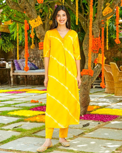 Lemon Yellow Muslin Plus Size Kurti with Bottom