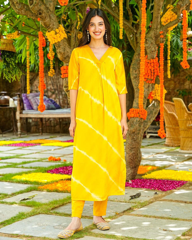 Lemon Yellow Muslin Plus Size Kurti with Bottom