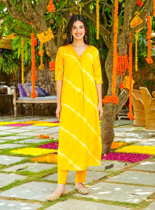 Lemon Yellow Muslin Plus Size Kurti with Bottom