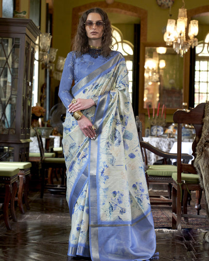 Dusty Cream Soft Banarasi Woven Saree For Festival