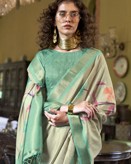 Beige Soft Banarasi Woven Saree For Festival