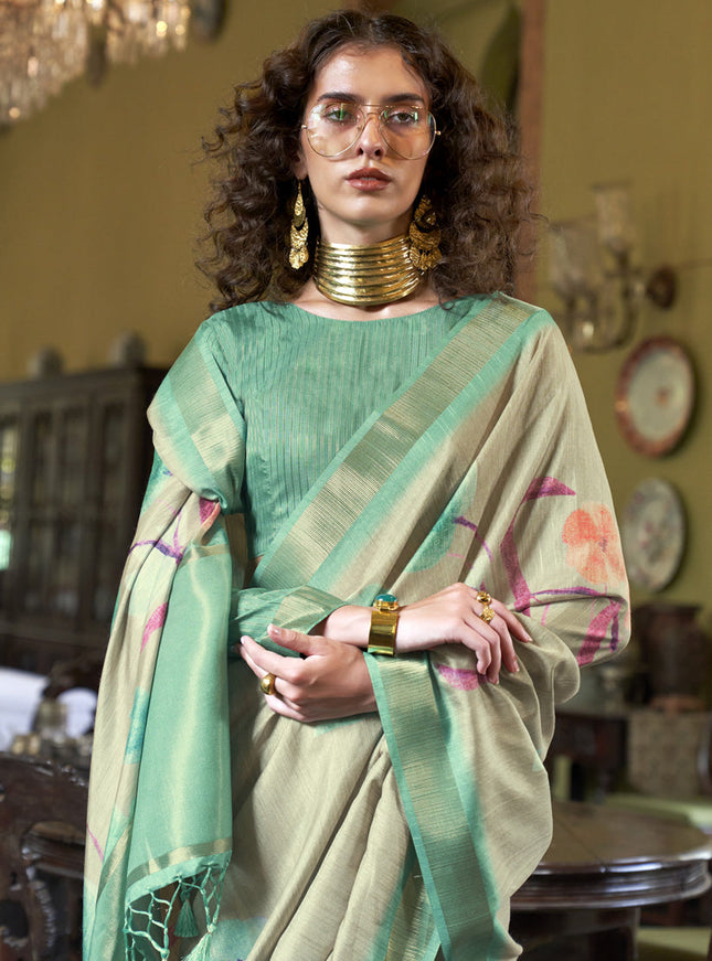 Beige Soft Banarasi Woven Saree For Festival