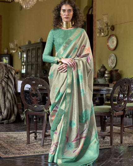 Beige Soft Banarasi Woven Saree For Festival