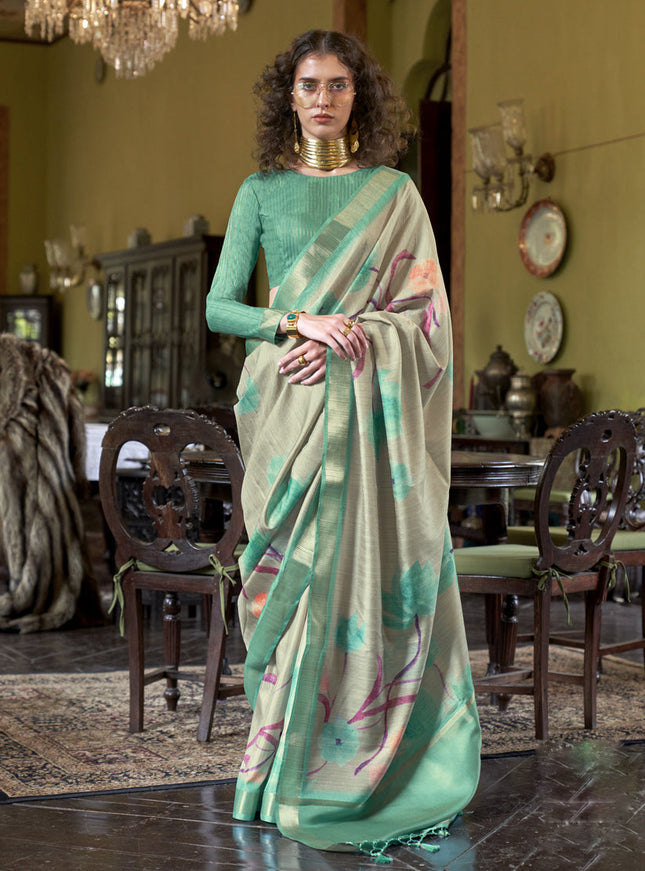 Beige Soft Banarasi Woven Saree For Festival