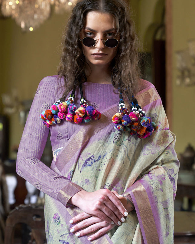 Dusty Cream Soft Banarasi Woven Saree For Festival