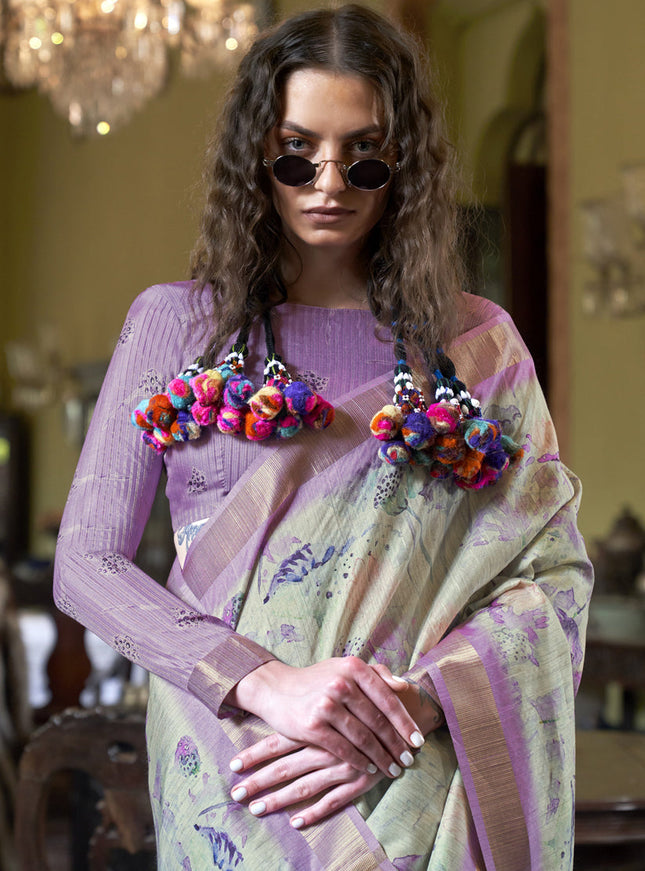 Dusty Cream Soft Banarasi Woven Saree For Festival