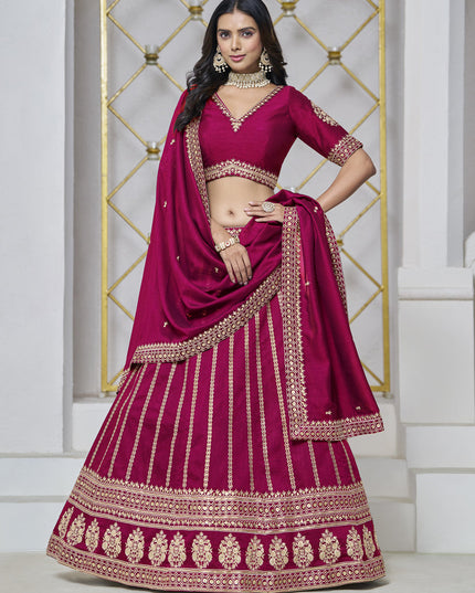 raspberry pink art silk embroidered lehenga choli for wedding