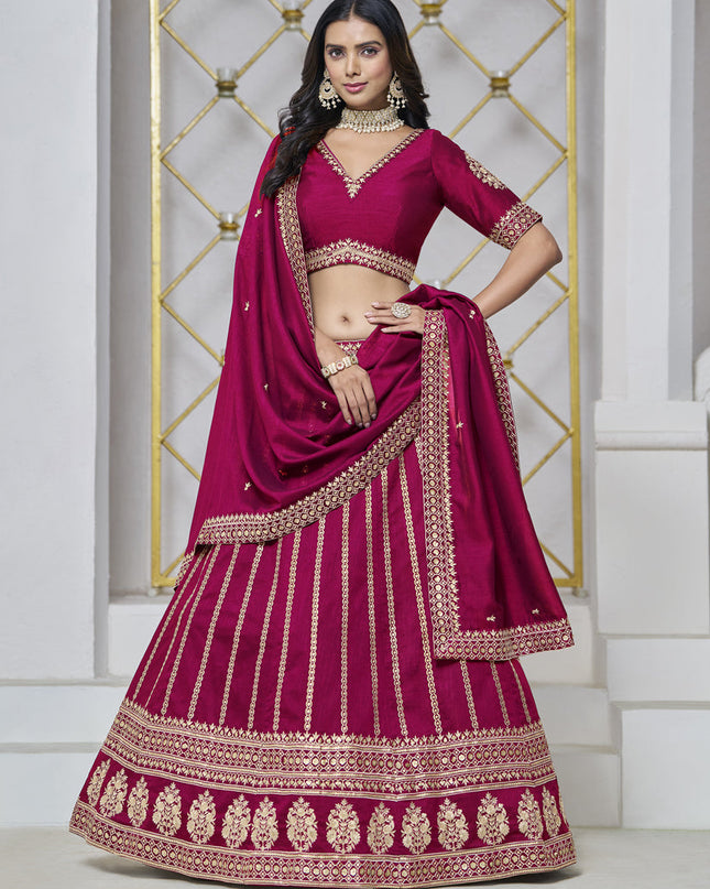raspberry pink art silk embroidered lehenga choli for wedding