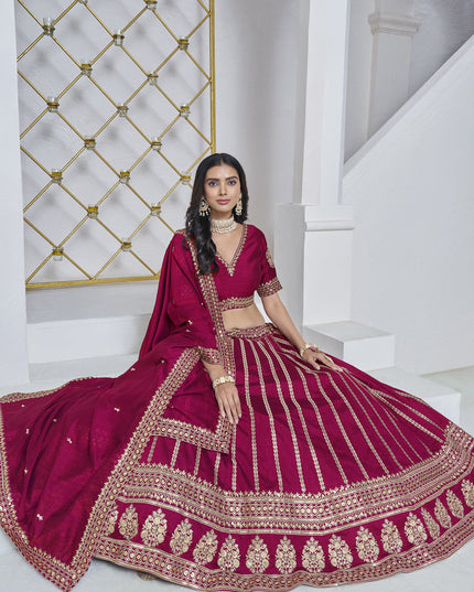 raspberry pink art silk embroidered lehenga choli for wedding