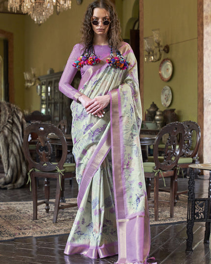 Dusty Cream Soft Banarasi Woven Saree For Festival