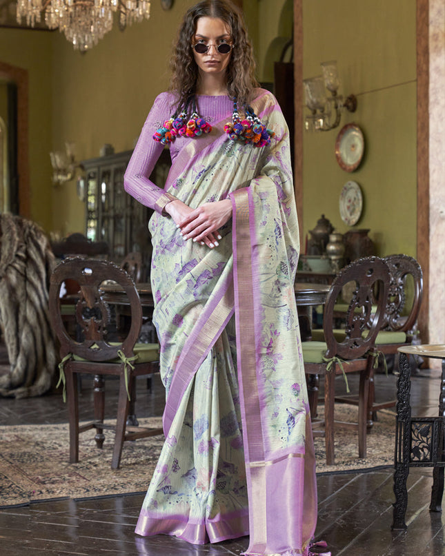 Dusty Cream Soft Banarasi Woven Saree For Festival