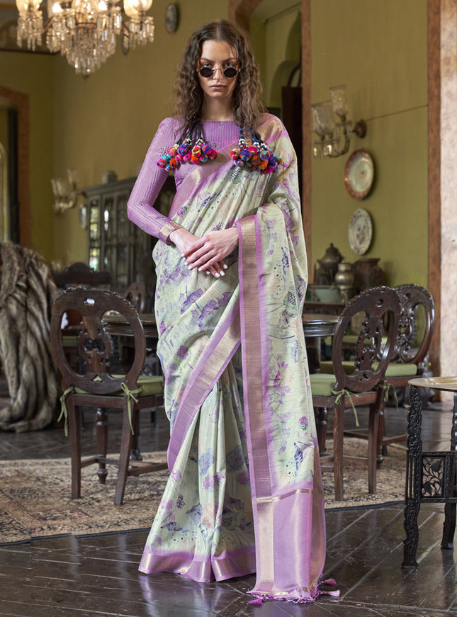 Dusty Cream Soft Banarasi Woven Saree For Festival