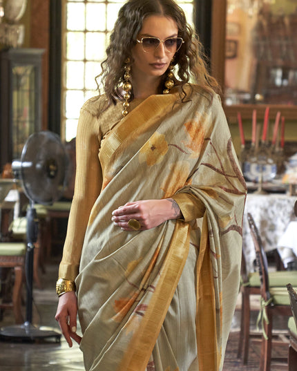 Beige Soft Banarasi Woven Saree For Festival