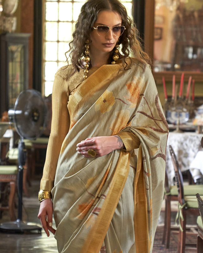 Beige Soft Banarasi Woven Saree For Festival