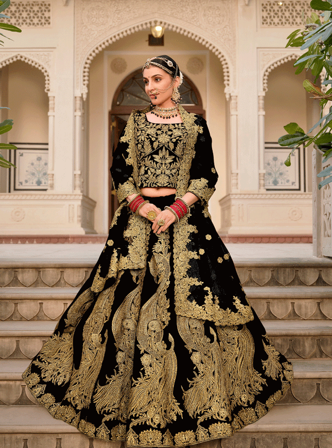 Black Embroidered Velvet Lehenga Choli