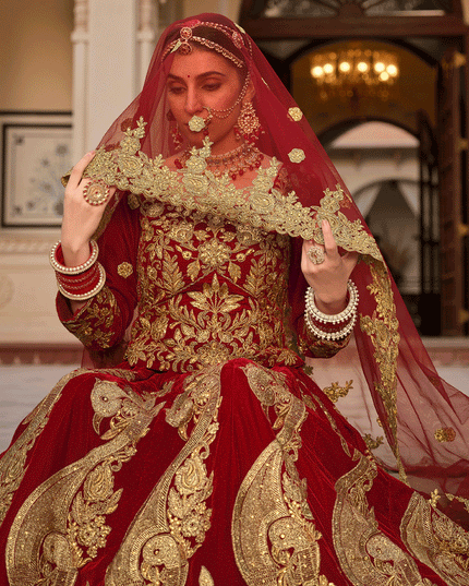 Maroon Embroidered Velvet Lehenga Choli