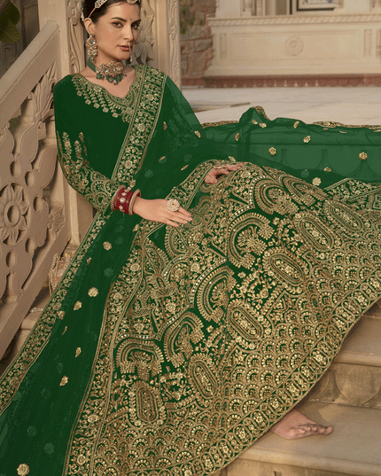 Kelly Green Velvet Heavy Embroidered Anarkali Suit