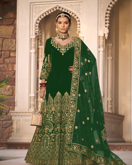 Kelly Green Velvet Heavy Embroidered Anarkali Suit