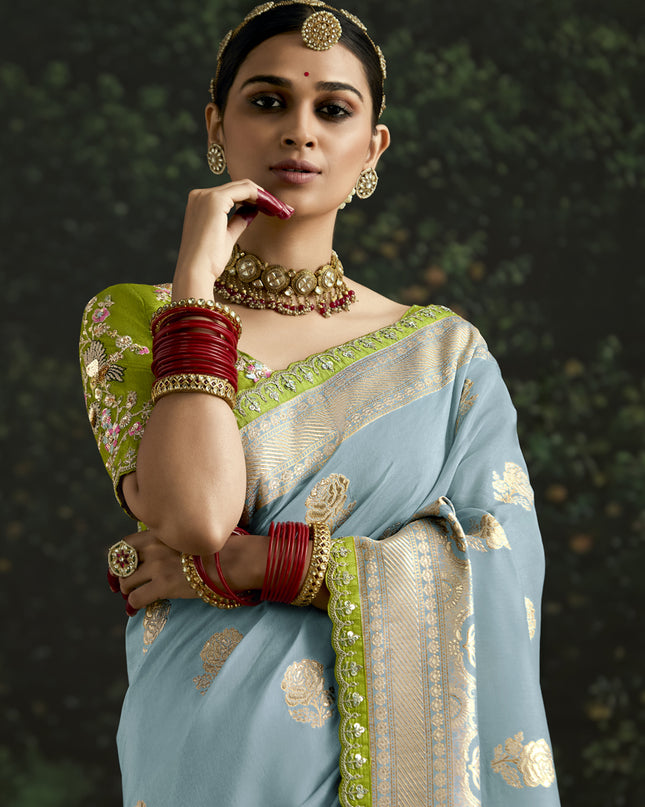 Opulent Livid Dola Silk Embroidered Wedding Saree