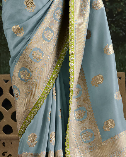Opulent Livid Dola Silk Embroidered Wedding Saree