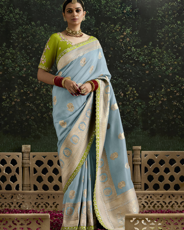 Opulent Livid Dola Silk Embroidered Wedding Saree