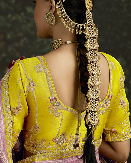 Dashing Lilac Dola Silk Embroidered Wedding Saree