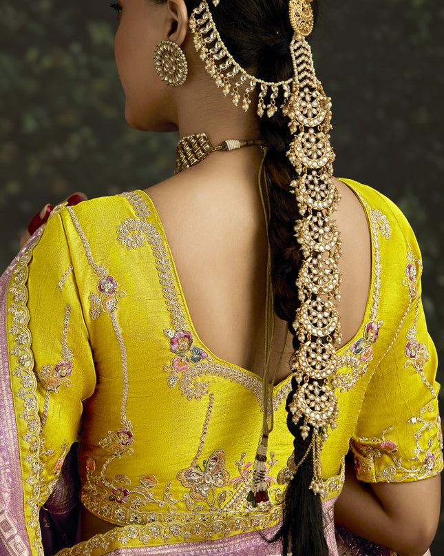 Dashing Lilac Dola Silk Embroidered Wedding Saree