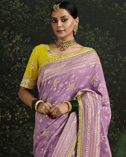 Dashing Lilac Dola Silk Embroidered Wedding Saree