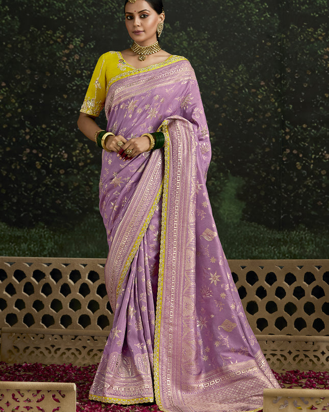 Dashing Lilac Dola Silk Embroidered Wedding Saree
