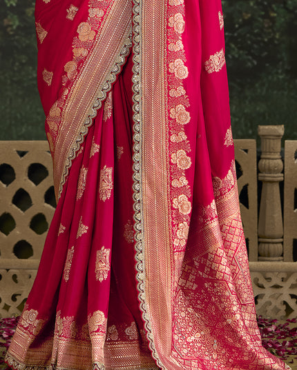 Charming Rani Pink Dola Silk Embroidered Wedding Saree