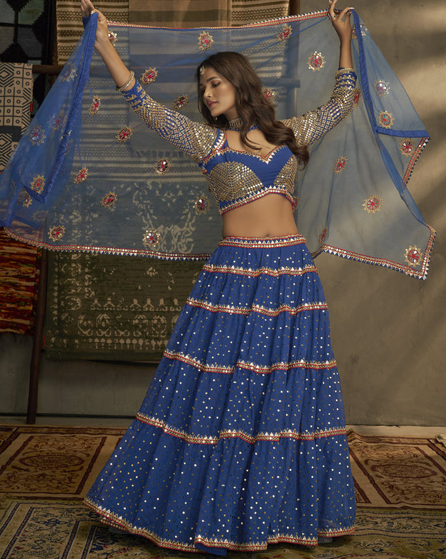 Royal Blue Georgette Embroidered Lehenga Choli