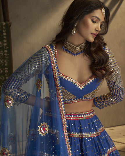 Royal Blue Georgette Embroidered Lehenga Choli