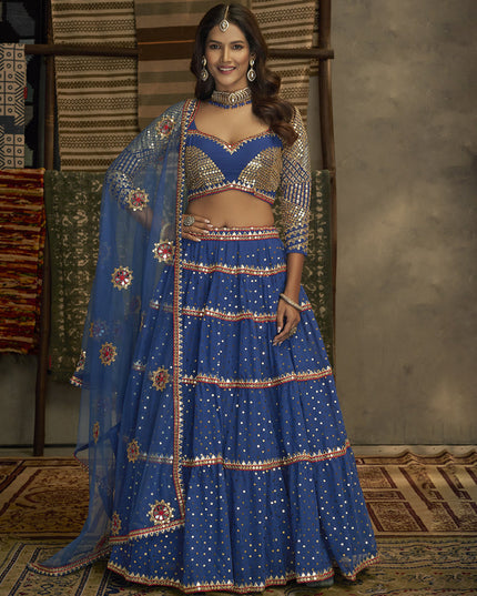 Royal Blue Georgette Embroidered Lehenga Choli