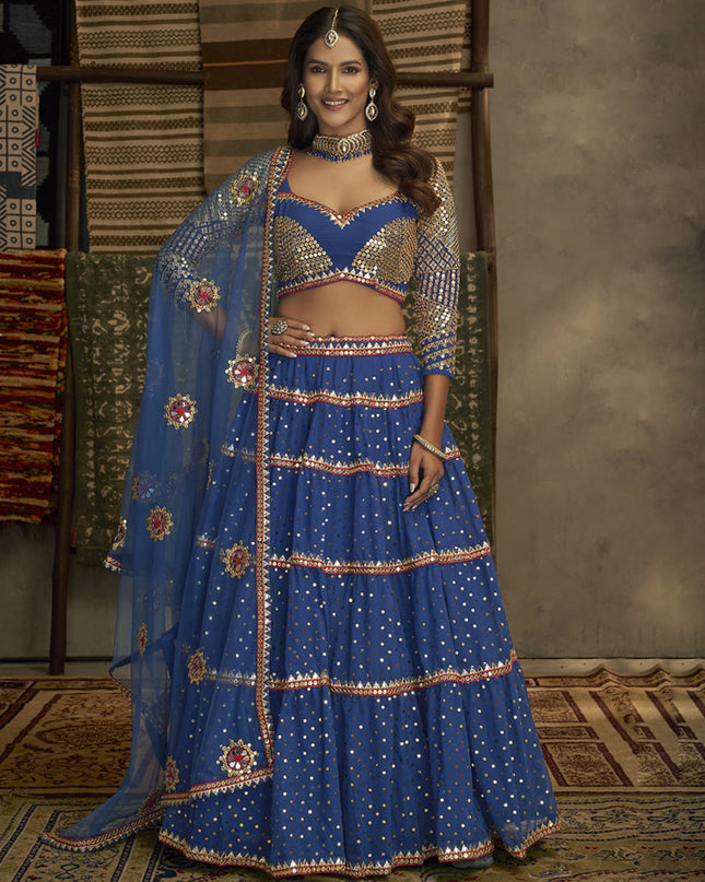 Royal Blue Georgette Embroidered Lehenga Choli